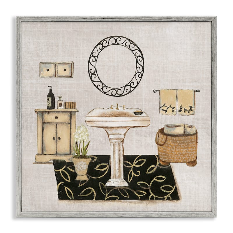 Stupell Vintage Luxurious Bathroom Framed Giclee Art Design By Janet Tava - 17 x 17 - Grey