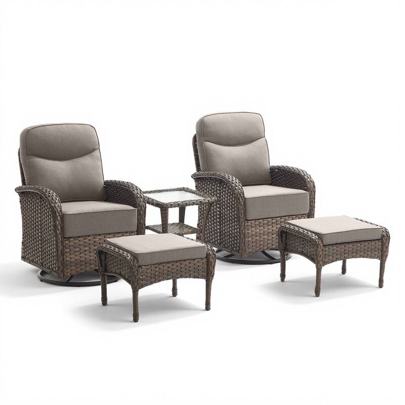 Pocassy Outdoor Wicker Patio Sofa with Swivel Chair Ottoman Sets