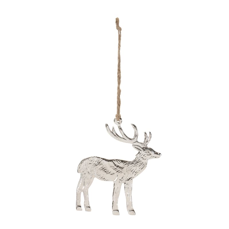 Set of 12 Aluminum Deer Christmas Ornaments with Rustic Jute String - 4” x 0.25” x 4.25”