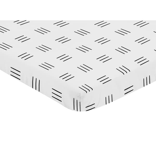 dimension image slide 1 of 2, Fitted Mini Portable Crib Sheet White Black Boho Mudcloth Portable Crib Pack Play Black and White Bohemian Woodland Tribal Hatch