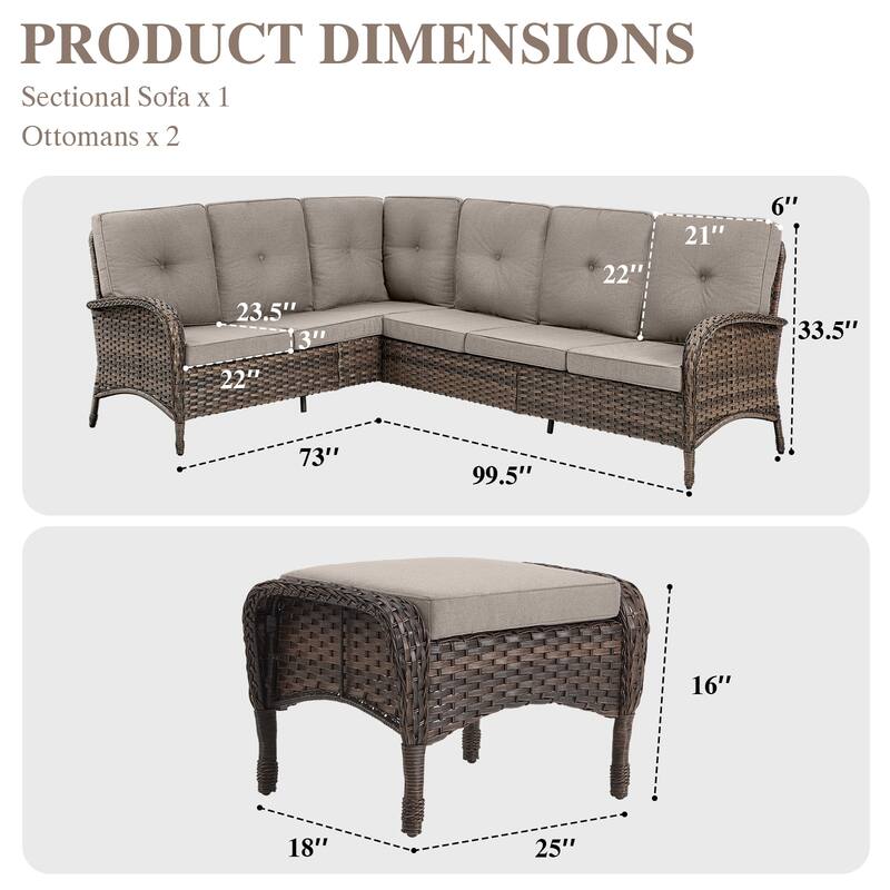 Outdoor L-Shaped Patio Furniture Set with Ottoman
