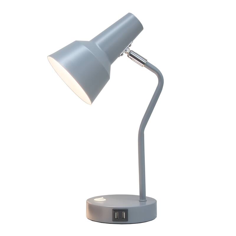 Modern Metal Gooseneck Desk Lamp with Dual USB Charging Ports Adjustable Arm Multiple Colors - 7.8" (L) x 5.2" (W) x 15.2" (H)