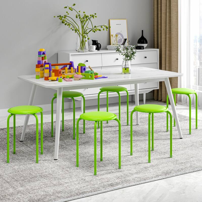 VECELO 6-Pack Stacking Stools for Living Room Backless Round Stools Set Indoor Outdoor Use with Metal Frame & Non-Slip Feet