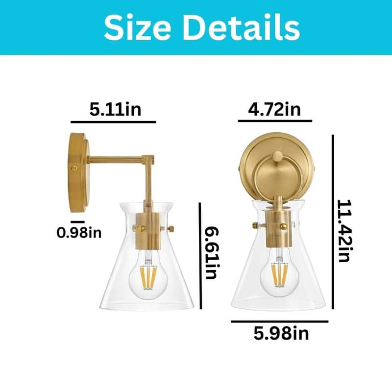 1 Light light bulb brushed gold light fixtures glass, metal wall lights