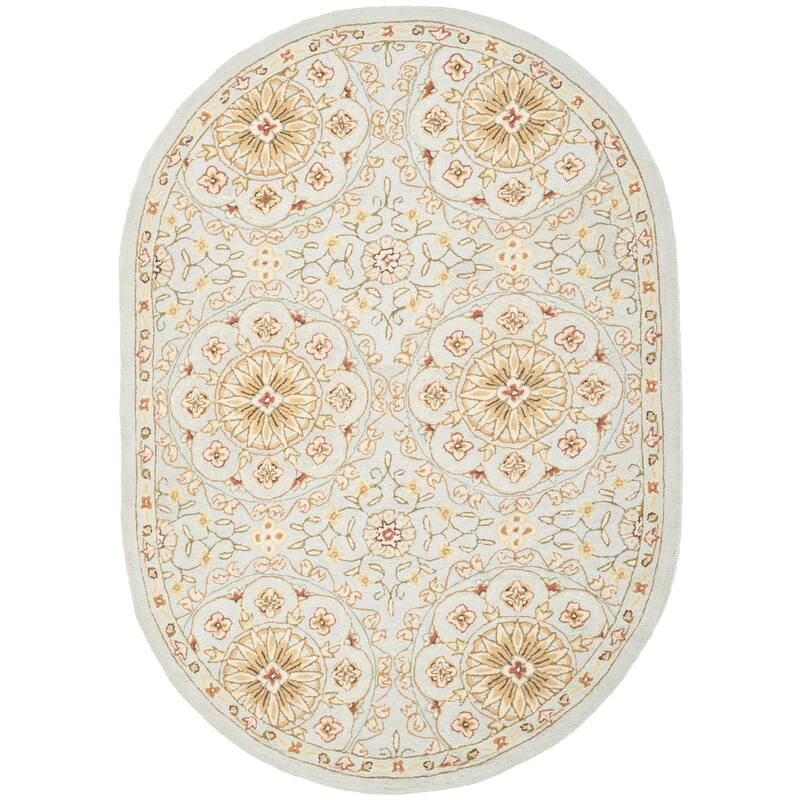 SAFAVIEH Handmade Chelsea Halie French Country Wool Rug - 4'6" x 6'6" Oval - Teal/Green - Oval