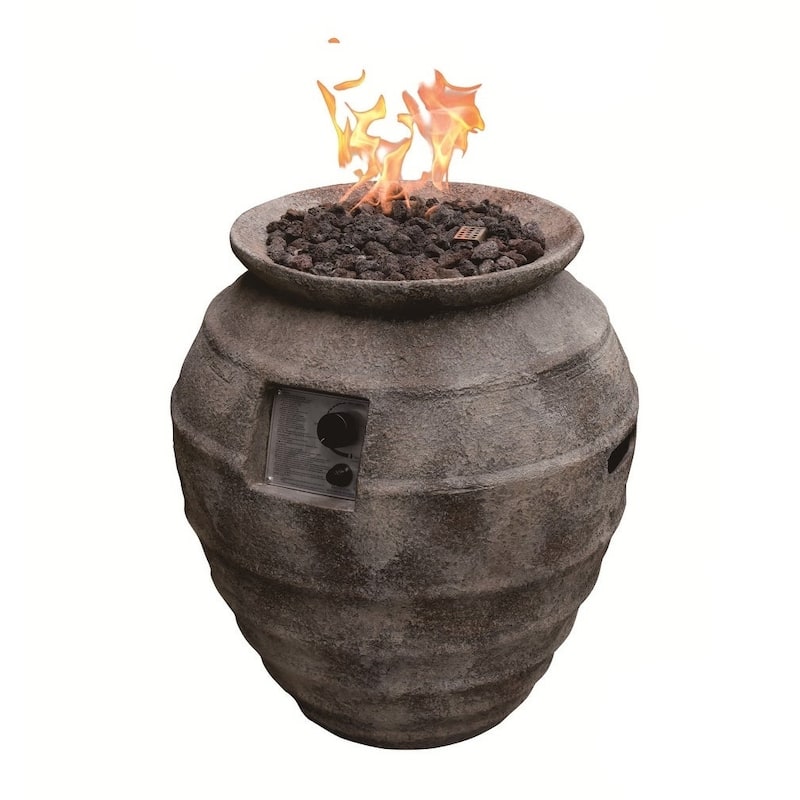 Modeno Pompeii 40,000 BTU Concrete Propane Column Fire Pit with Lava Rocks & Cover