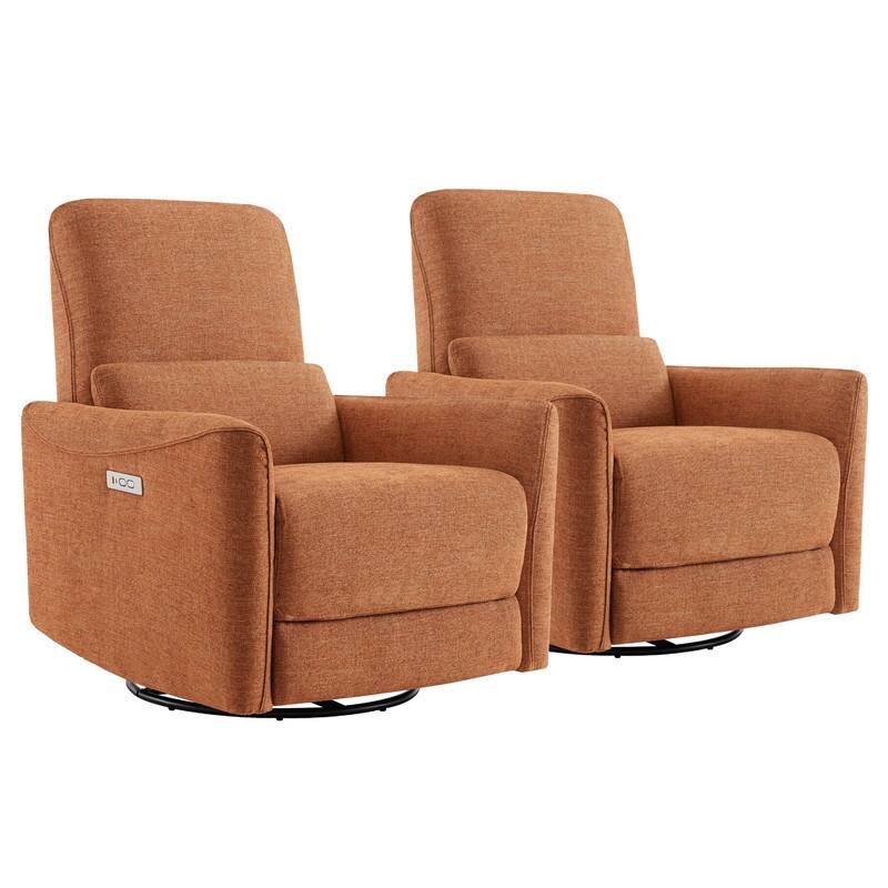Spruce & Spring Asher Power Swivel Glider Recliner - Terracotta-Fabric-Set of 2