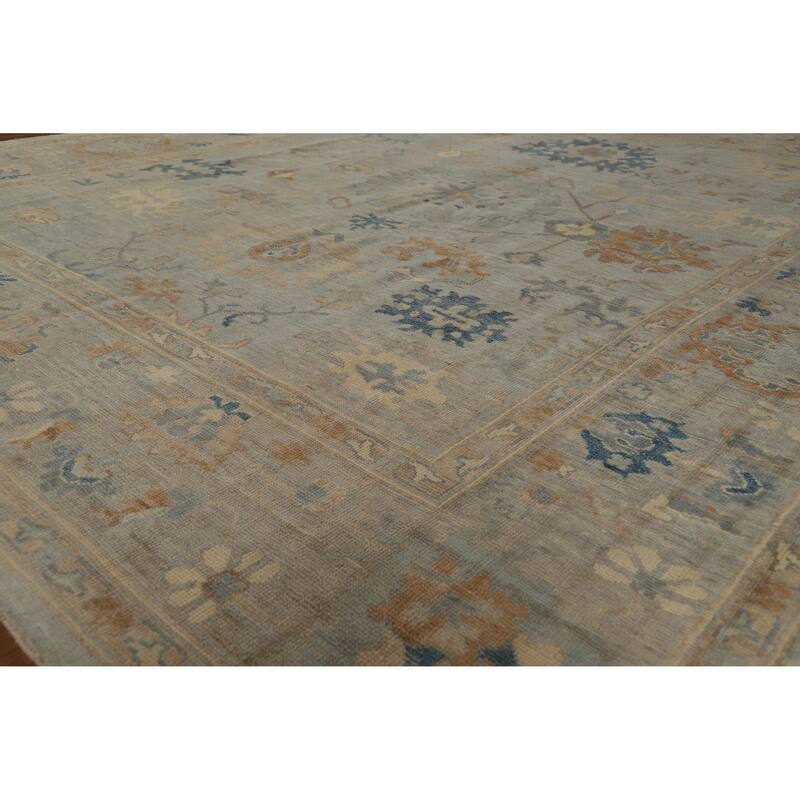 Hand Knotted Oriental 100% Wool Carpet Transitional All-Over Greys & Charcoal Oushak Area Rug - 9' 11'' X 8' 1''