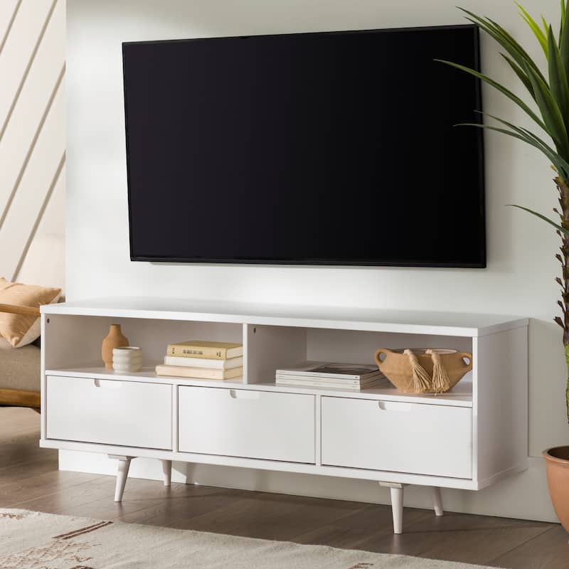 Trendy Solid Wood 3-Drawer TV Stand - Mid-Century Modern Design for 65" TVs