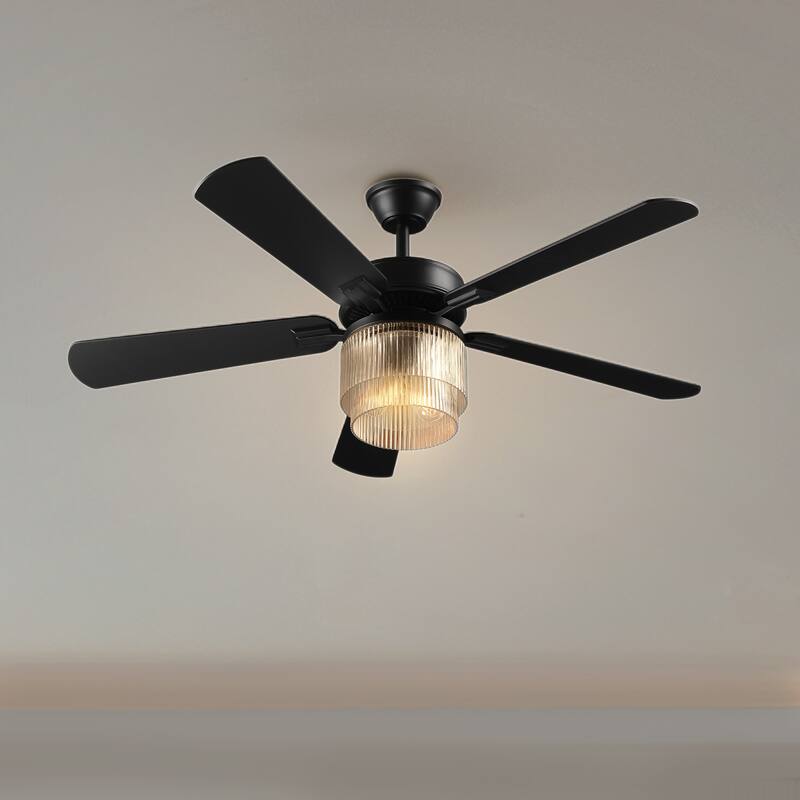 52" Matte Black 2-Light Indoor/Outdoor Ceiling Fan with Glass Shade and Remote Control