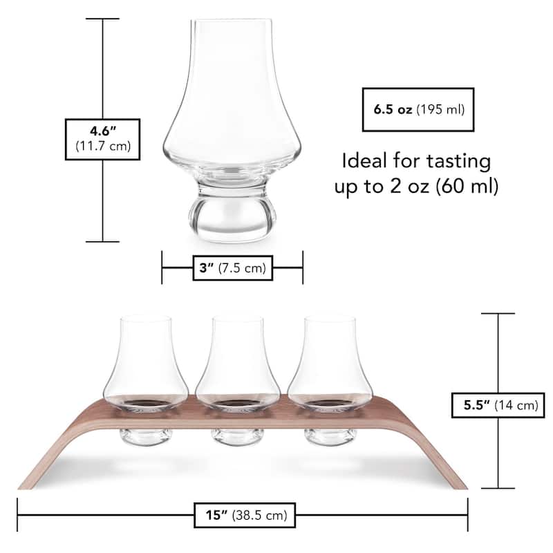 Final Touch Set of 3 Whiskey Flight Tasting Crystal - 6.5 Oz