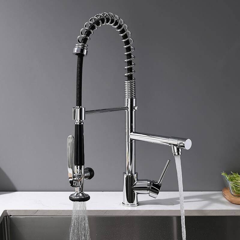 Modern Brushed Nickel High Arc Pull-down Kitchen Sink Faucet with Sprayer