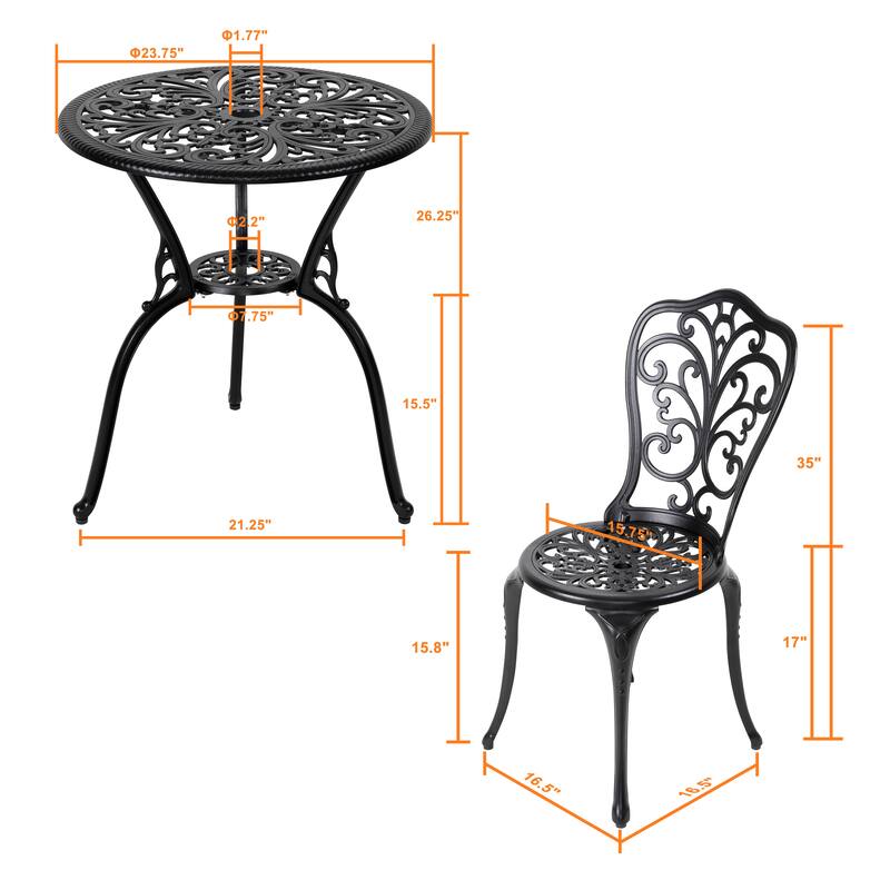 Outdoor 3-Piece Cast Aluminum Patio Set with 1.77" Umbrella Hole - 24 Inch