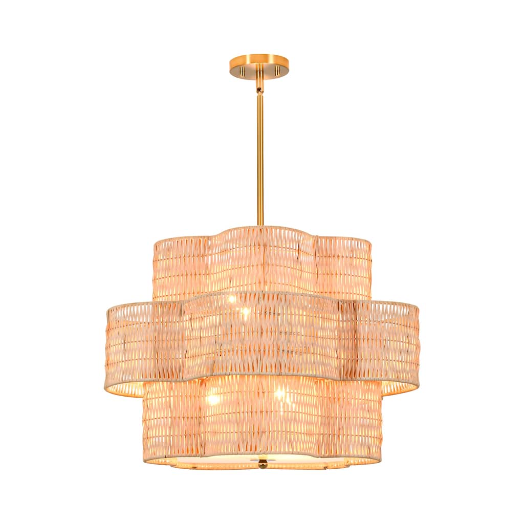 24 in. 6-Light Brass Farmhouse Tiered Chandelier with Flower Shape - 24.0 in. W x 16.3 in. H
