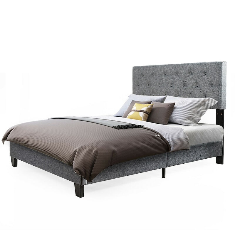 Gymax Full Size Upholstered Panel Bed W/Linen Panel Headboard