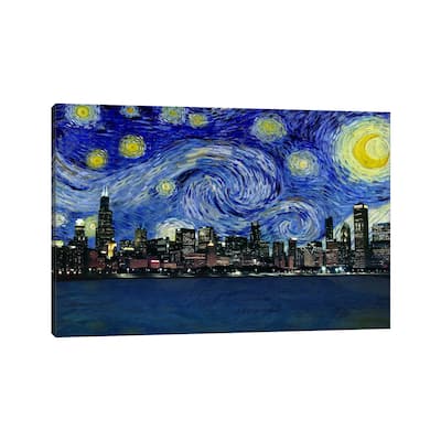 iCanvas "Chicago, Illinois Starry Night Skyline" by 5by5collective Canvas Print