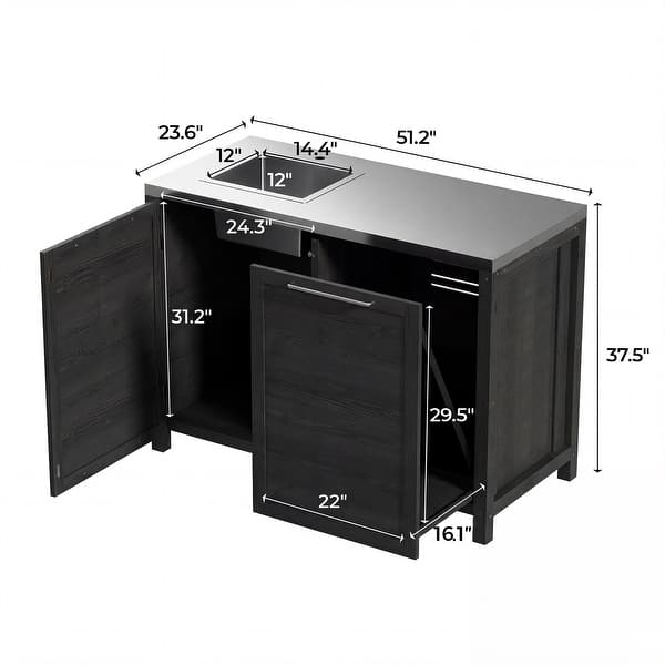 dimension image slide 12 of 13, 100% Solid Wood Outdoor Kitchen Cabinet Set, Modular Patio BBQ Island Sideboard Buffet Pantry