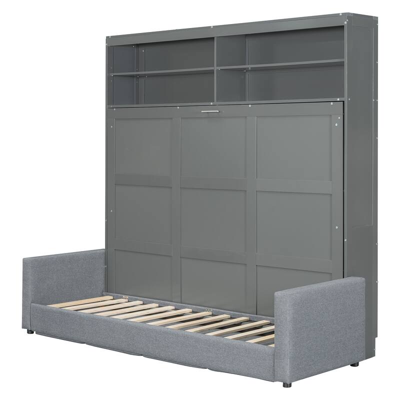 Queen Size Convertible Murphy Bed And Sofa - Space-Saving 2-in-1 Design with Integrated Storage, Dual-Piston Mechanism