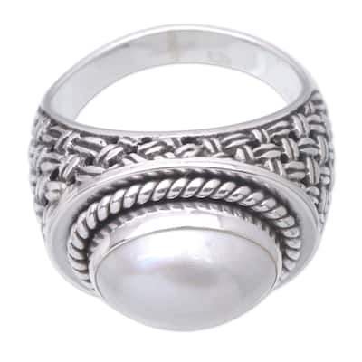 Novica Handmade White Wave Cultured Pearl Cocktail Ring