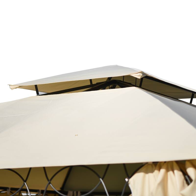 127"W x 127"D Square Quality Double Tiered Grill Canopy, Outdoor BBQ Gazebo Tent with UV Protection, Beige