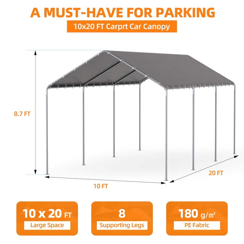 AVAWING Heavy Duty Carport, Waterproof & UV Resistant Outdoor Garage Shelter with Galvanized Steel Frame
