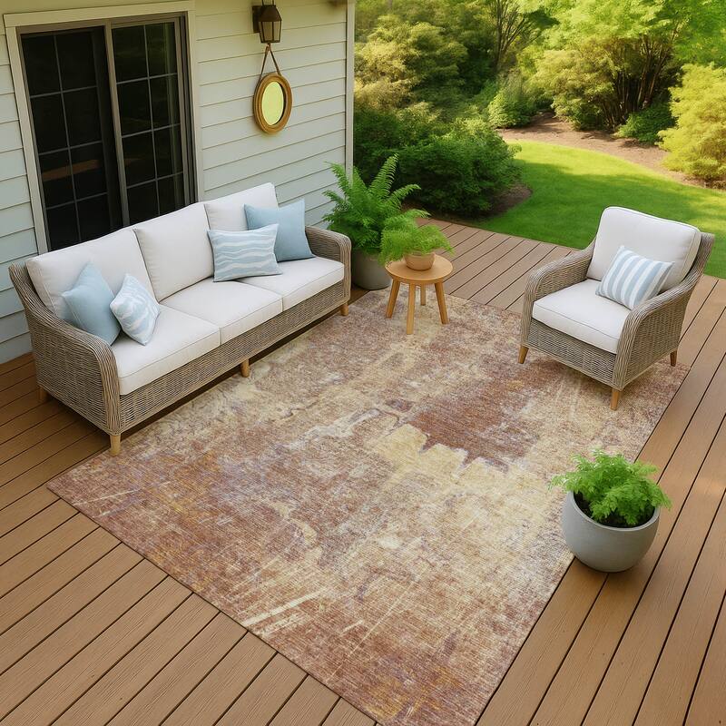 Machine Washable Indoor/ Outdoor Abstract Modern Chantille Rug - Terracotta - 3' x 5'