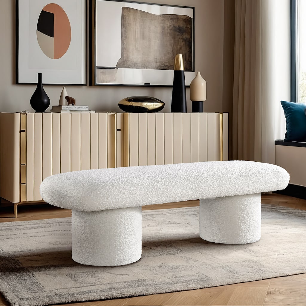 Sora 56" Wide Elegant Modern Japandi Style Boucle Upholstered Bench