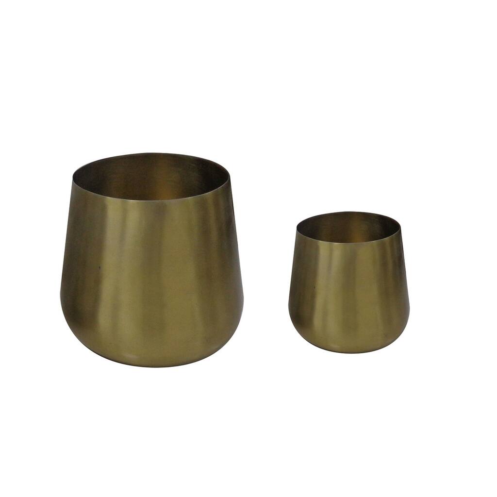 Set of 2 Antique Brass Wine Coolers- A
