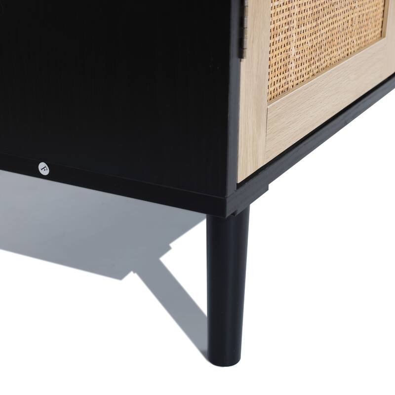 Black and Brown Wood 31.5" Wide Sideboard Cabinet with Wood-Woven Doors (Set of 2)