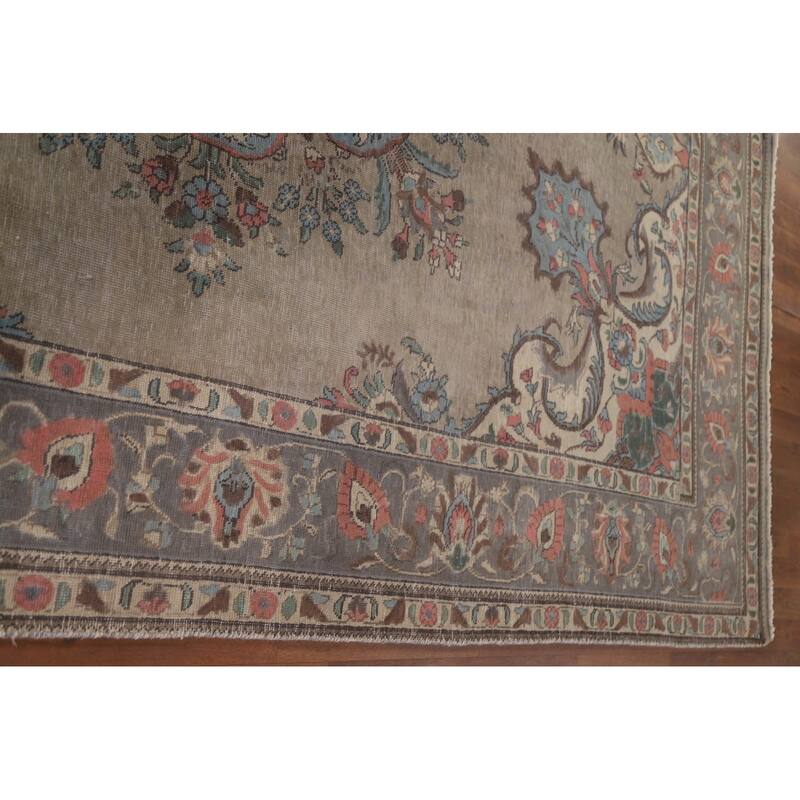 Hand Knotted Oriental 100% Wool Carpet Traditional Medallion Brown Tabriz Area Rug - 11' 4'' X 7' 10''