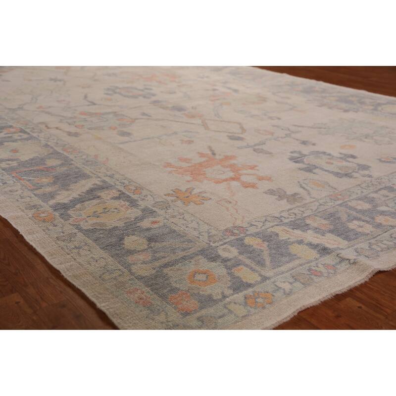 Hand Knotted Oriental 100% Wool Carpet Transitional All-Over Beige & Ivories Oushak Area Rug - 12' 5'' X 8' 9''