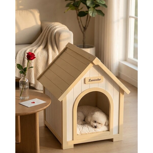 Modern Indoor Wooden Dog House with EVA Cushion, Solid Cedar Pet