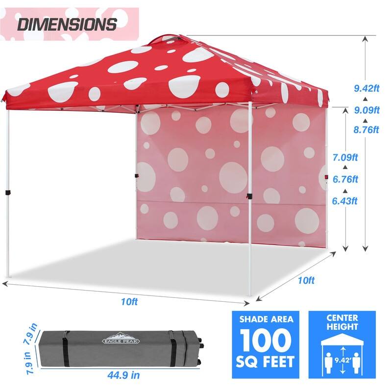 EAGLE PEAK Pop Up Canopy Tent with 1 Sidewall, Easy Setup Event Tent, Outdoor Sun Shade, Instant Canopy 10x10
