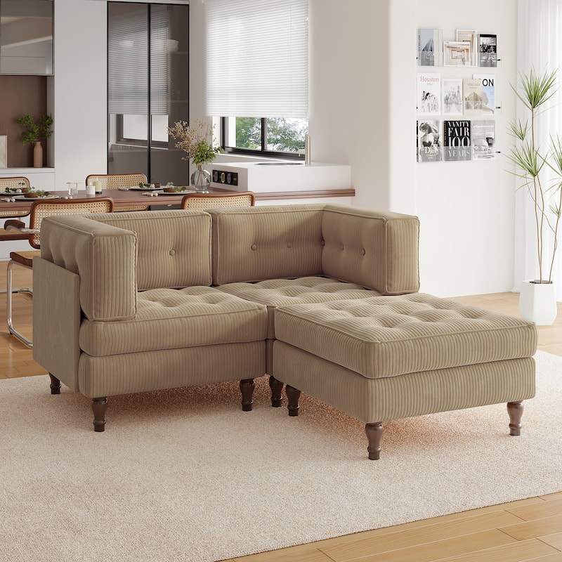 Madison Oversized Upholstered Corduroy Modular Sectional Sofa - Camel-3 Piece Type2