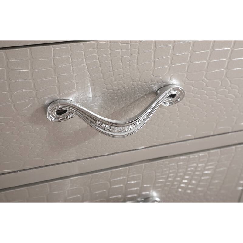 Silver Champagne Nightstand 24x21x16 with Two Spacious Drawers, Compact Bedside Table for Storage and Elegant Modern Finish