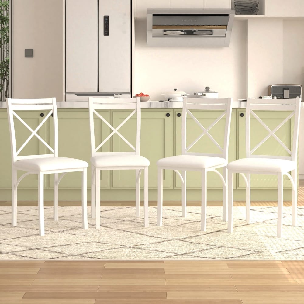 VECELO Metal Dining Chairs Set of 4 PU Leather Dining Chairs Set with X-Shaped Backrest for Kitchen & Dining Room Chairs