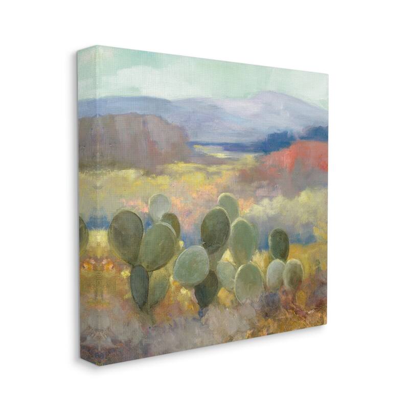Stupell Prickly Pear Cactus Plant Soft Desert Canyon Landscape Canvas Wall Art - Green