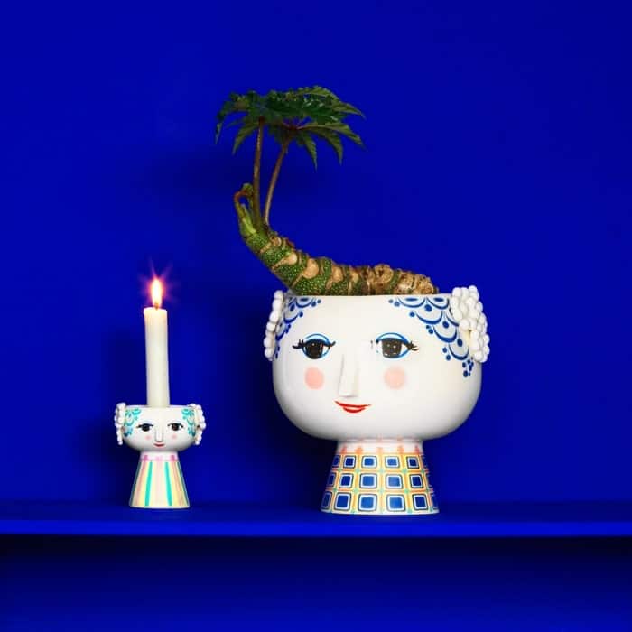 Bjørn Wiinblad Eva Flowerpot On Base, Blue, H: 8.3"