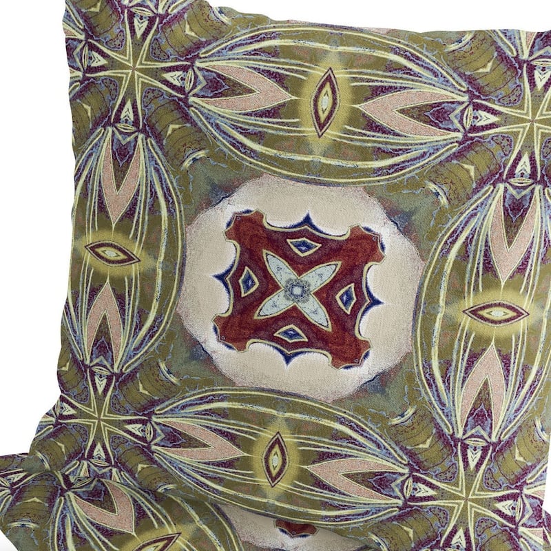 HomeRoots Set of Two 16" X 16" Green and Red Blown Seam Floral Indoor Outdoor Throw Pillow - 16.00' X '16.00' X '5.00