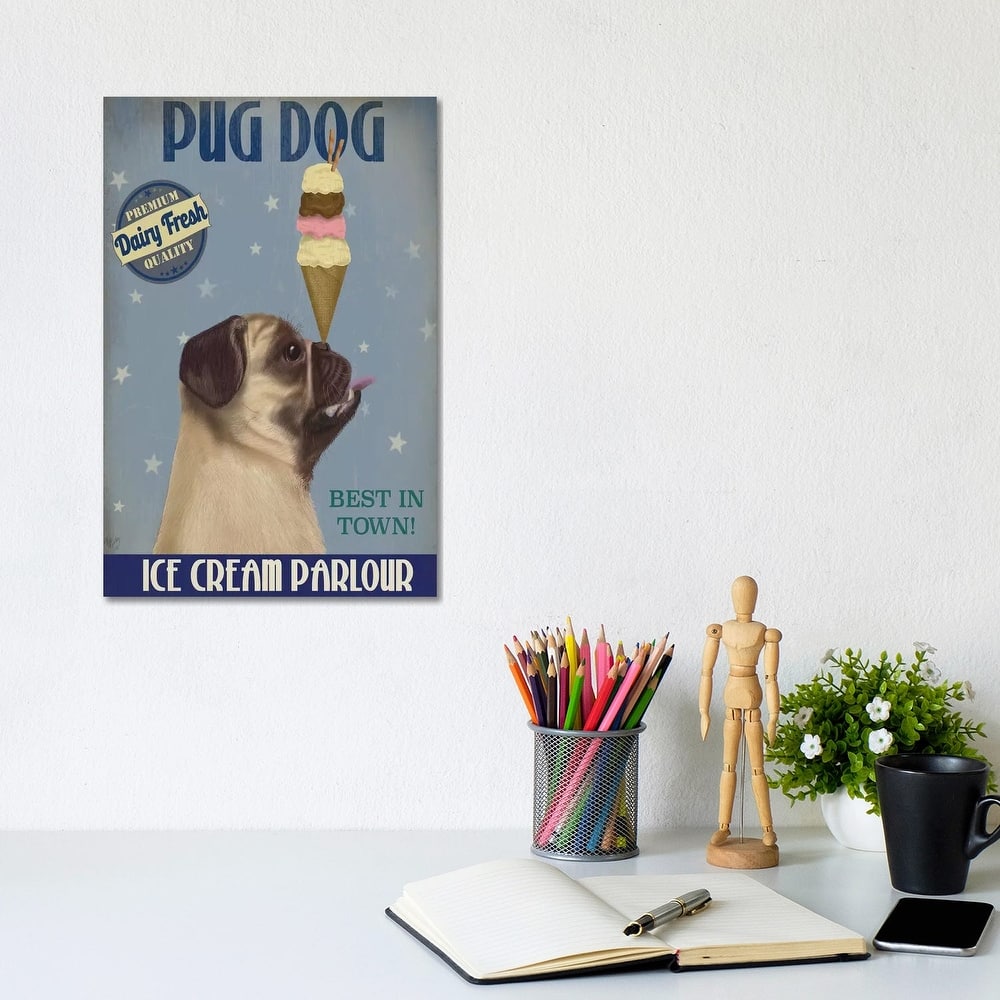 iCanvas "Pug, Fawn, Ice Cream" by Fab Funky Canvas Print