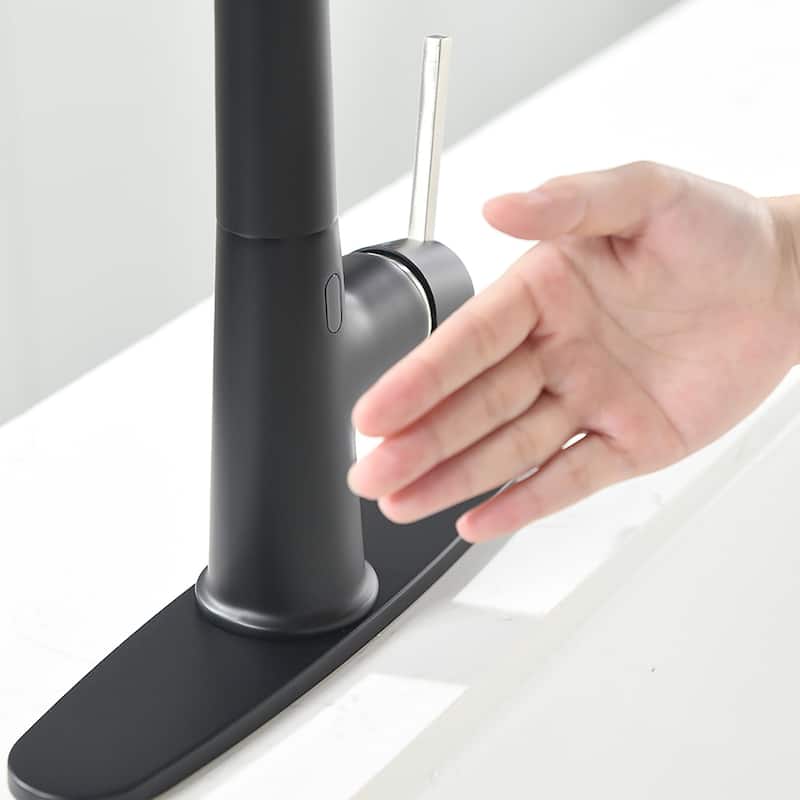 Matte Black Touchless Pull-Out Single-Handle Kitchen Faucet with Deck Plate