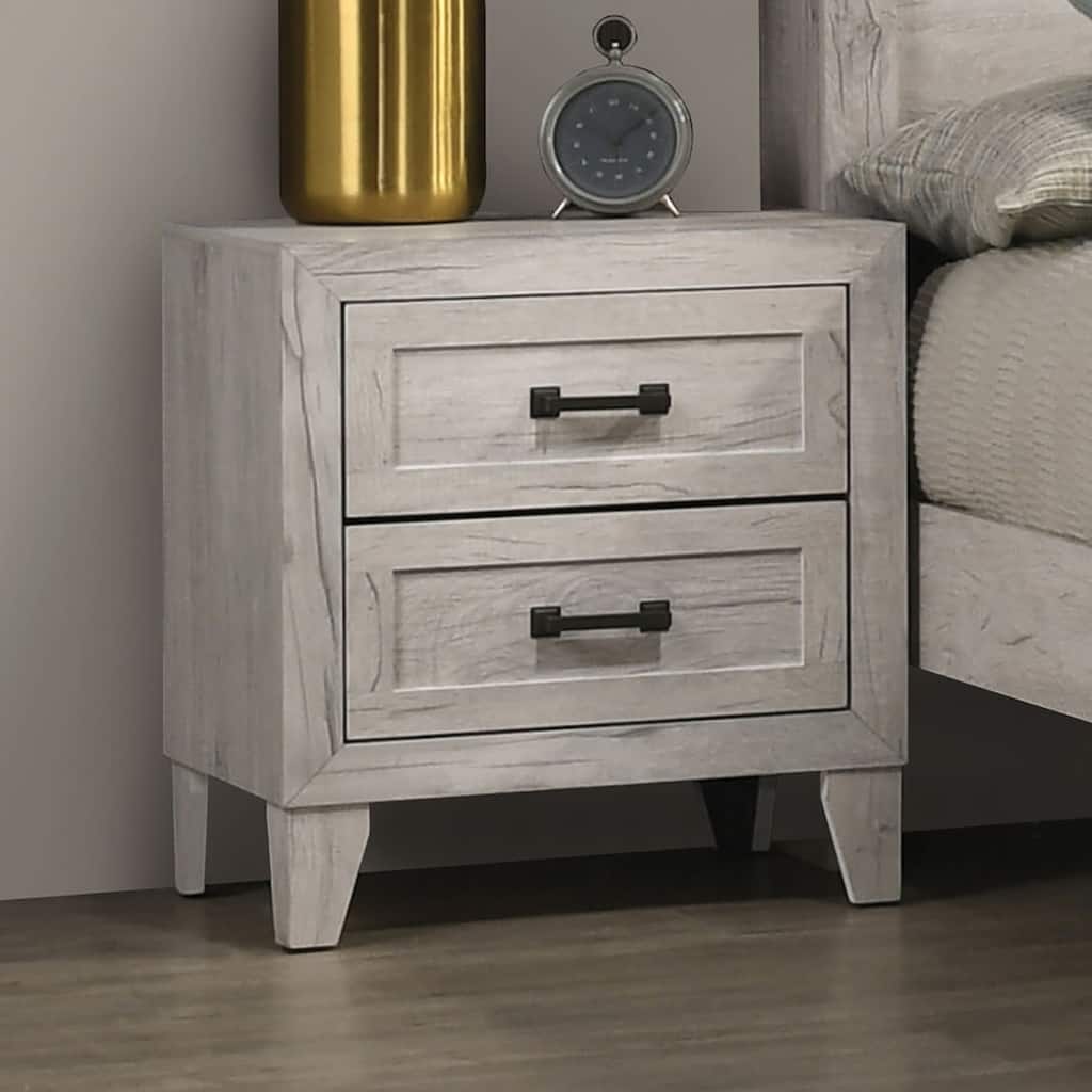 Bedside Table White Wash Finish Striking Elegant 1pc Nightstand Black