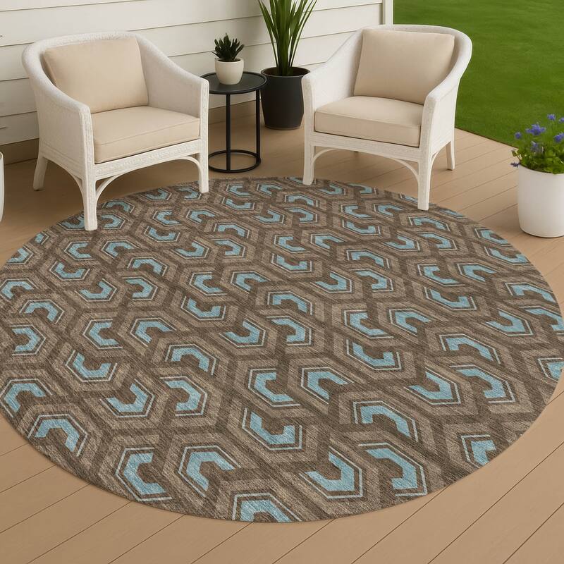 Machine Washable Indoor/ Outdoor Modern Zoa Chantille Rug - Chocolate - 8' x 8'