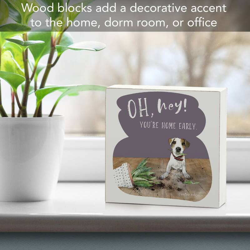 Home Early Artistic Freestanding Solid Wood Block Sign Made in the USA 3.75” Square Decorative Accent for Home or Office - Multi