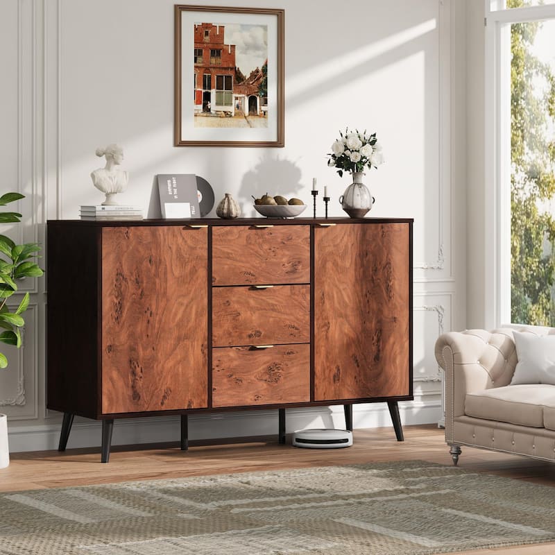 Buffet Cabinet with Drawers, 51.2'' Large Sideboard Buffet Credenza Storage Cabinet with Shelves and Doors - Retro