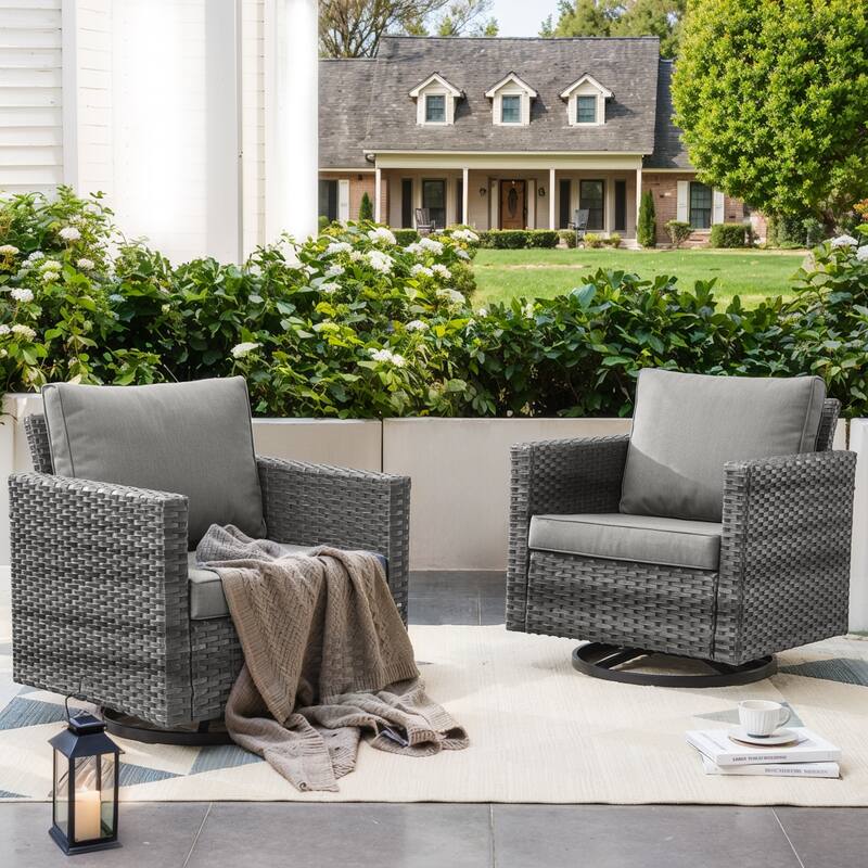 2 Pieces Outdoor Swivel Chairs with Thick Cushions - Grey - Grey