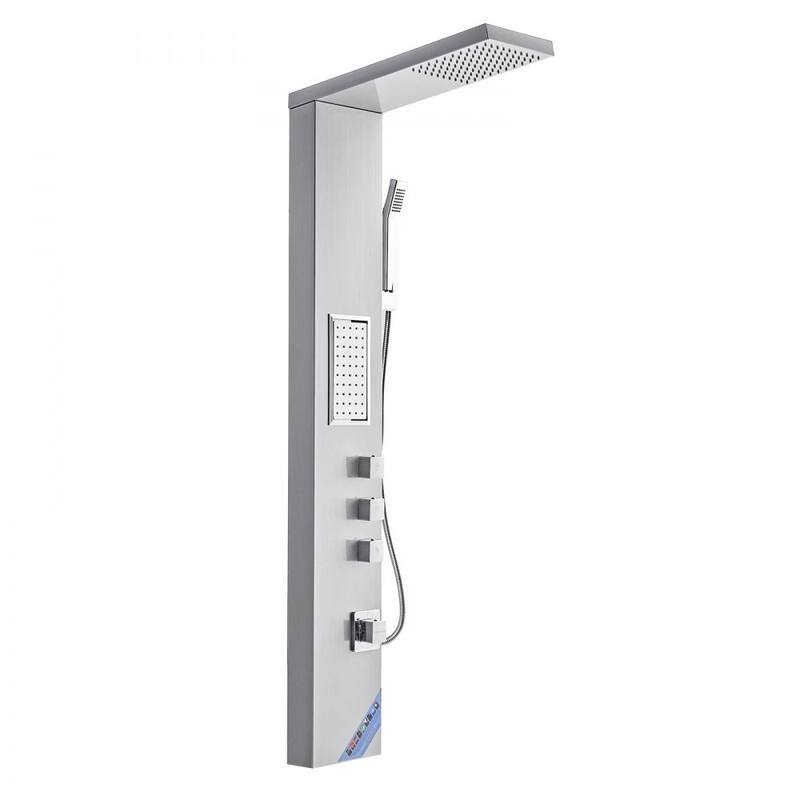Silver Stainless Steel 3-in-1 Shower Panel with Rainfall, Massage and Handheld - 53.0x 7.9x 18.1 inch