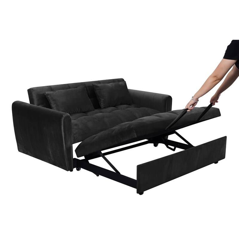 Foldable Velvet Sofa Bed with Adjustable Back, 3-in-1 Convertible Futon for Small Spaces