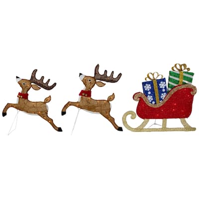 Set of 3 Lighted Reindeer and Sleigh Outdoor Christmas Decoration 25.25" - 22