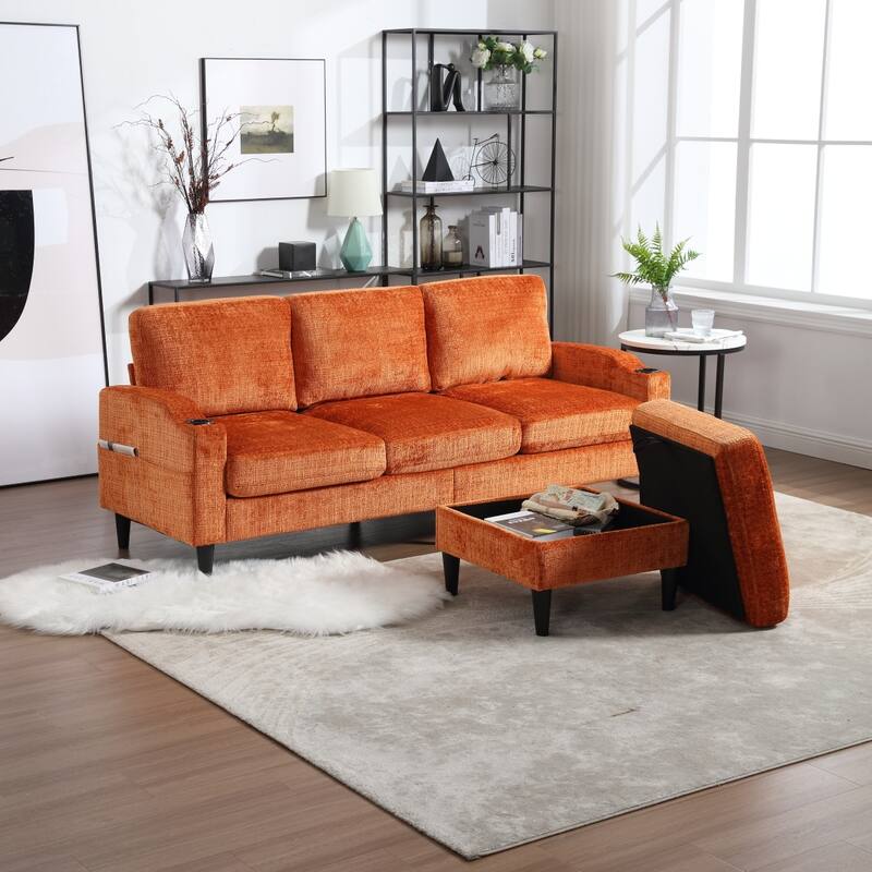 Convertible Sectional Sofa Couch, L-Shape Cozy Sofa Couch Set 4 Seat Sofa Sectional with Storage Ottoman for Living Room